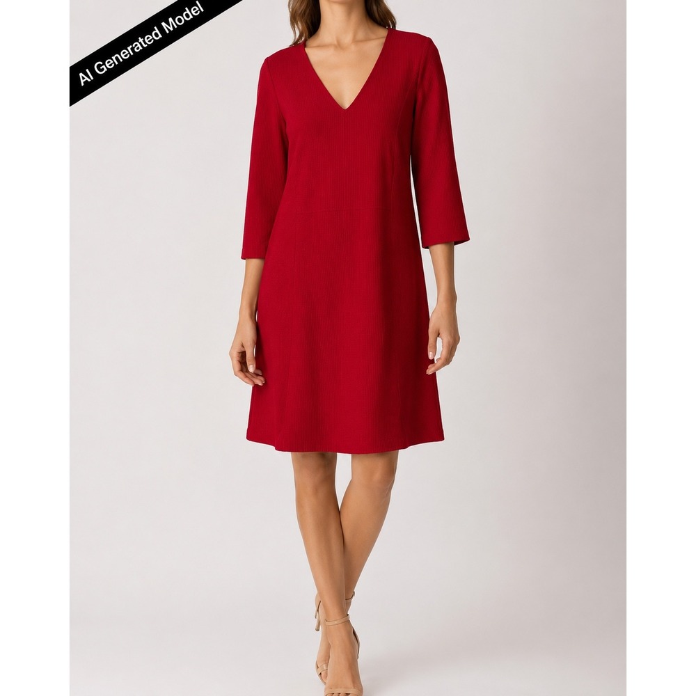 Lauren Ralph Lauren Sheath Dress Womens 16 Red Excellent V-Neck Basketweave
